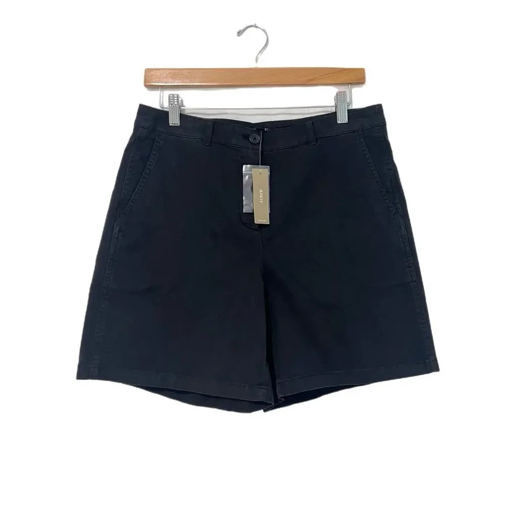 NWT J Crew Heritage 7” Shorts Cotton Chino Woman Size 8 Black Stretch Preppy